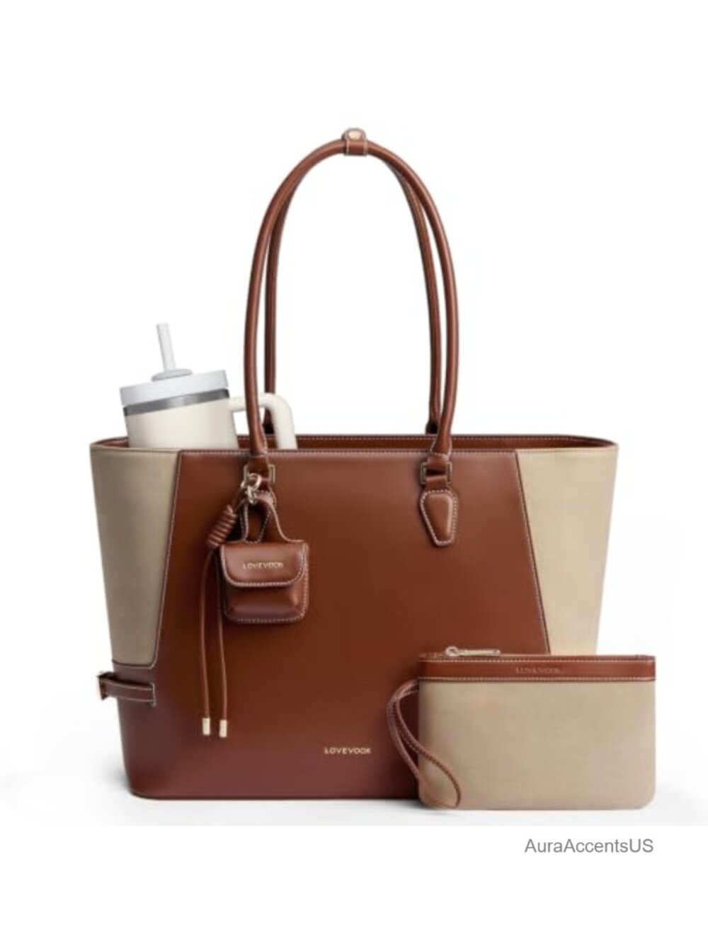LOVEVOOK Nylon Faux Leather Laptop Tote Bag 15.6 inch Work Commute Travel
